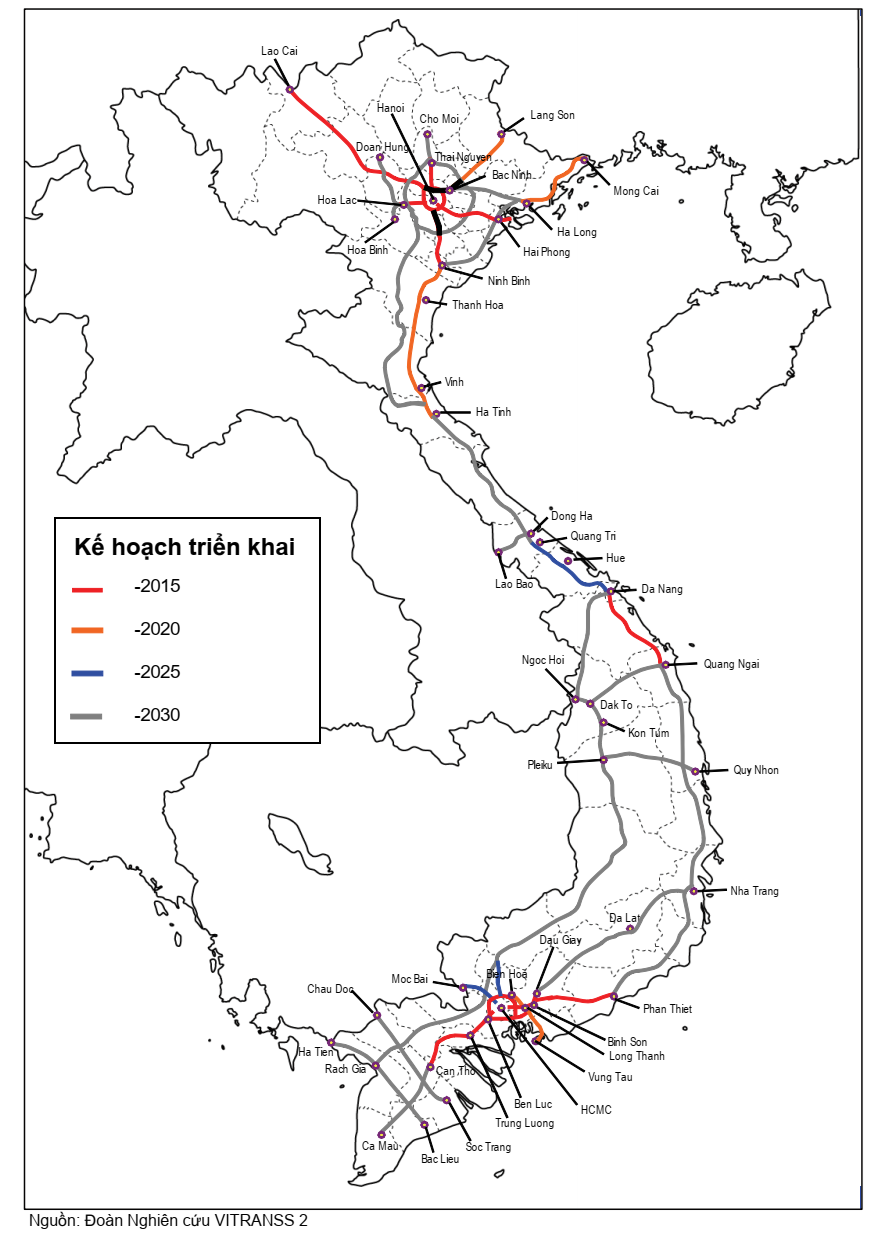 bản đồ dự kiến triển khai các cao tốc việt nam
